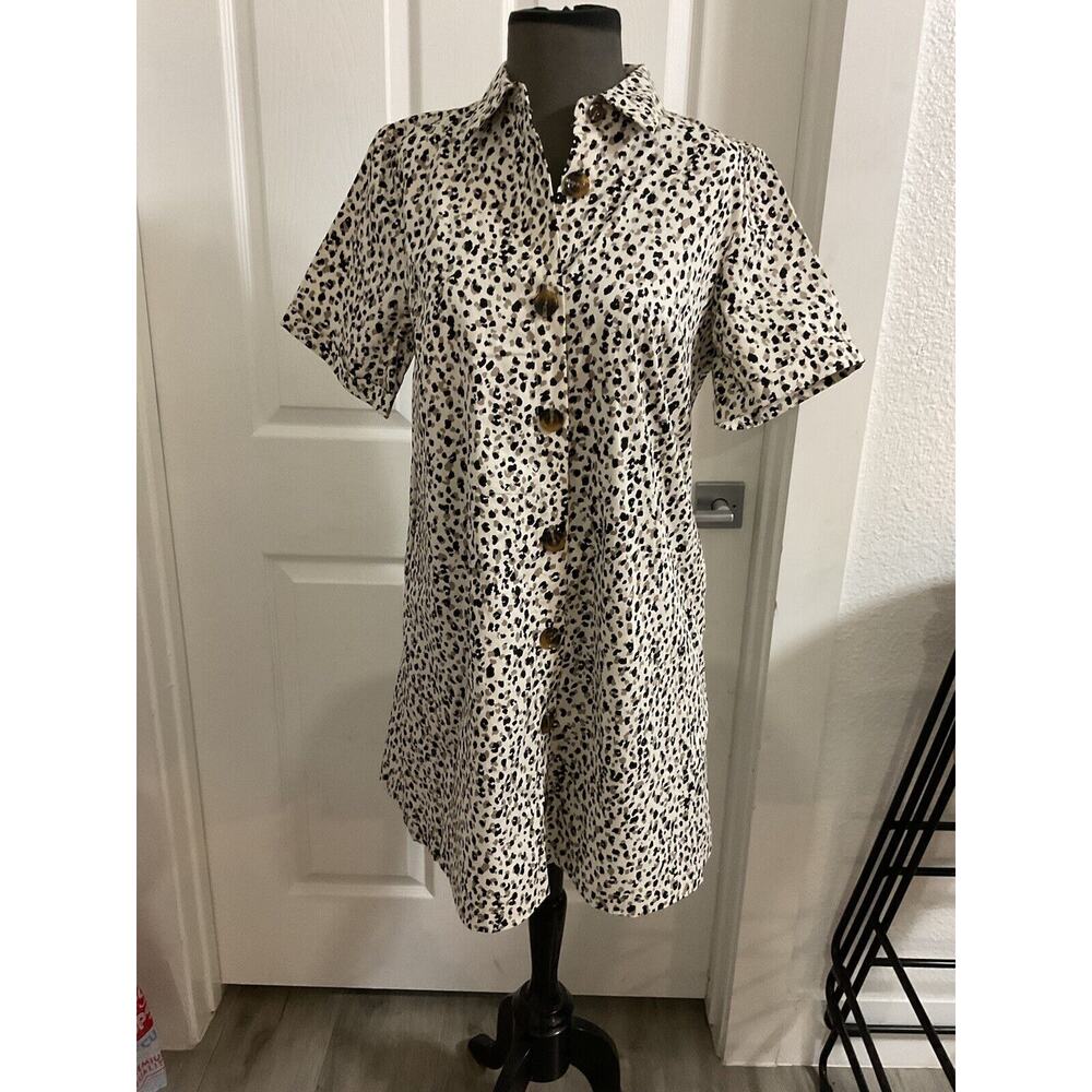 Who What Wear Women's Button Up Leopard Print Shirtdress-Small Dress 100% Cotton